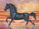 black friesian horse oil painting.